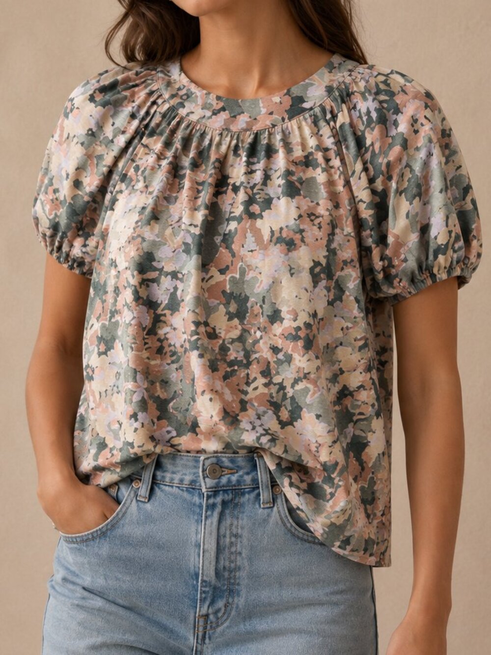 Anthropologie Maeve Linen Floral Puff Sleeve Top XS